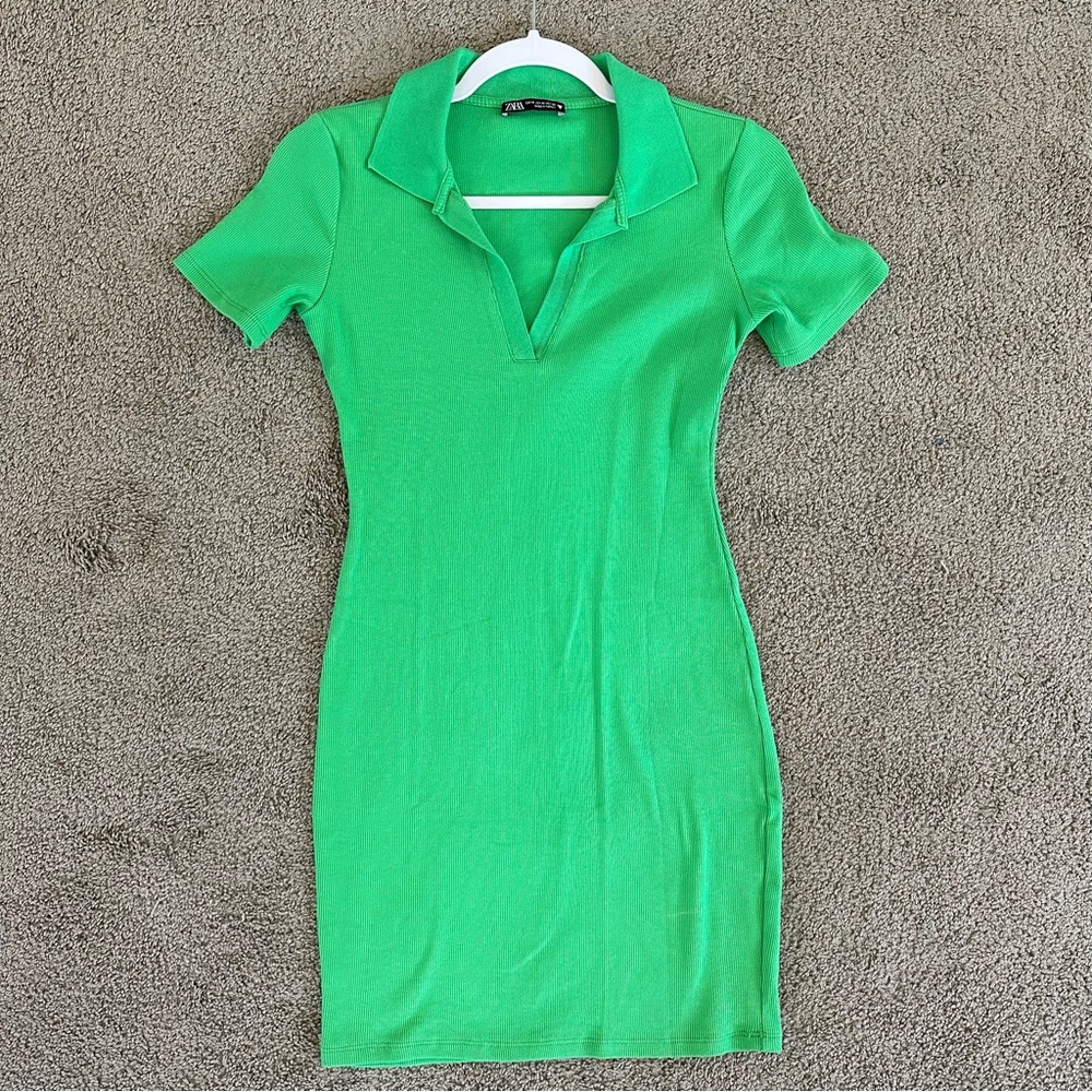 Zara Bright Green Ribbed Polo Dress